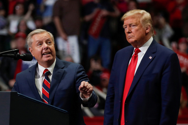 U.S. Senator for South Carolina Lindsey Graham speaks during U.S. President Donald Trump's campaign rally in Charlotte, North Carolina