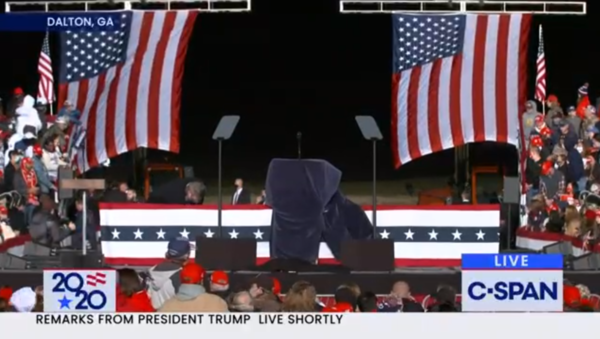 A rally stage at a Donald Trump rally