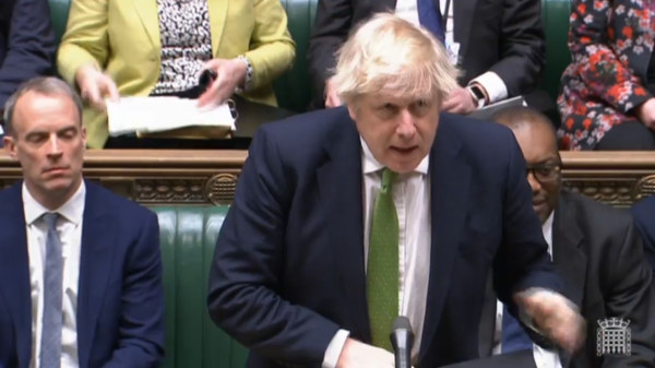 Boris Johnson speaks at the lectern in the house of commons